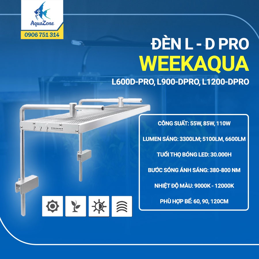 Đèn LED thủy sinh Week Aqua L - D PRO Series (Phiên bản giá treo, dùng app)