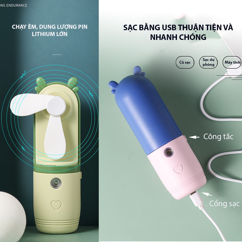 Máy Phun Sương Mini Kèm Quạt Cầm Tay Nhiều Màu Sắc