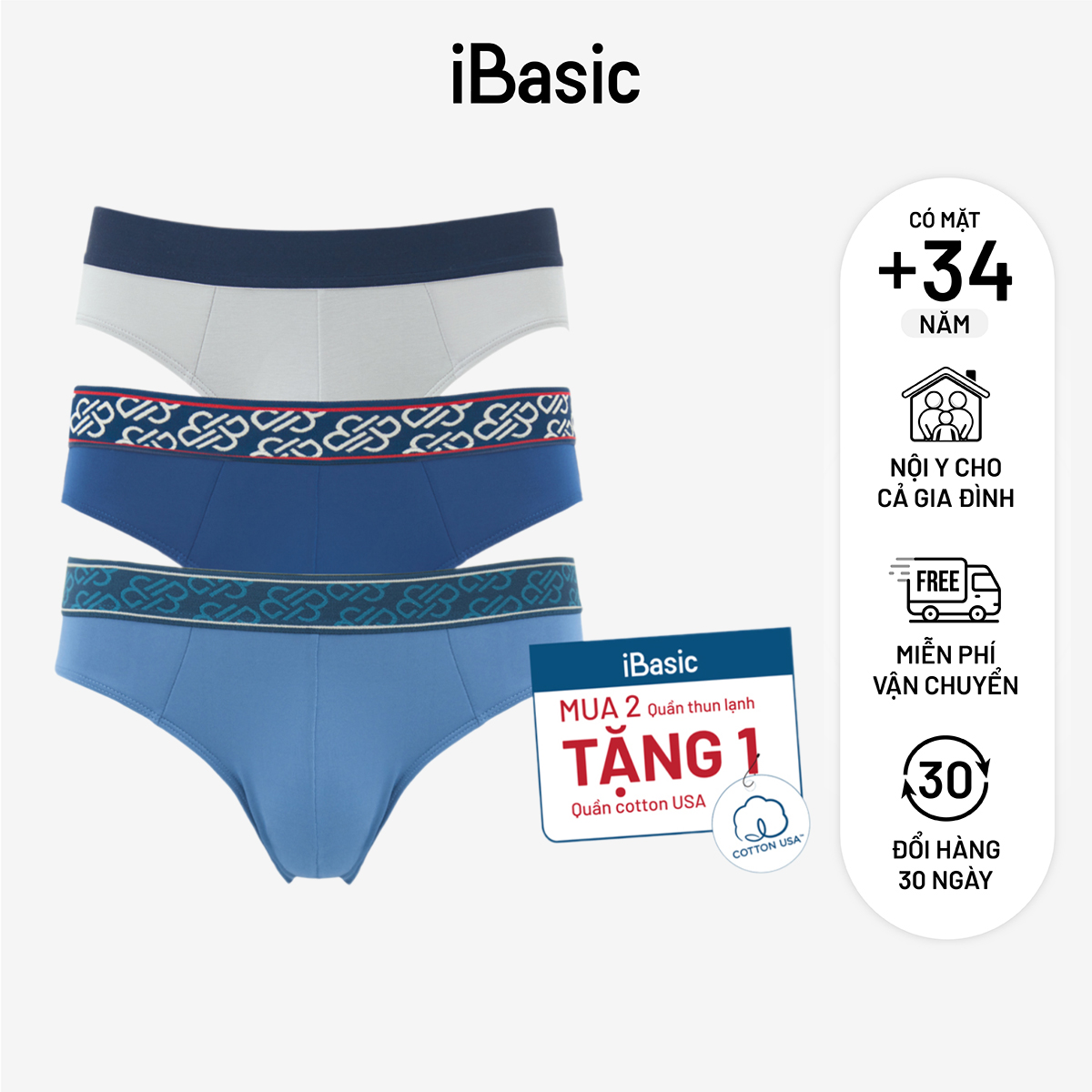 Combo 2 quần lót nam brief poly tặng 1 quần lót nam cotton USA iBasic PA3PANM119