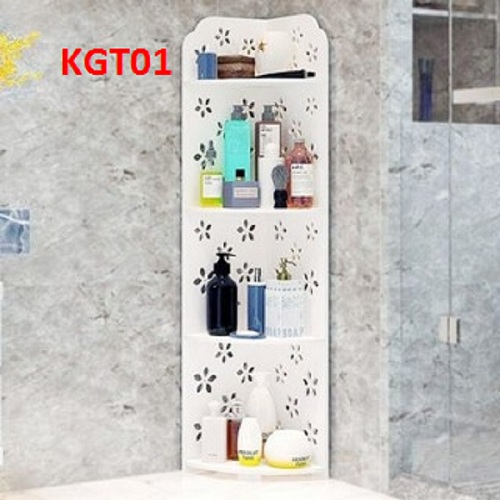 KÊ GÓC- KỆ GÓC 4 TẦNG BẰNG GỖ MÀU TRẮNG HỌA TIẾT HOA ĐƠN