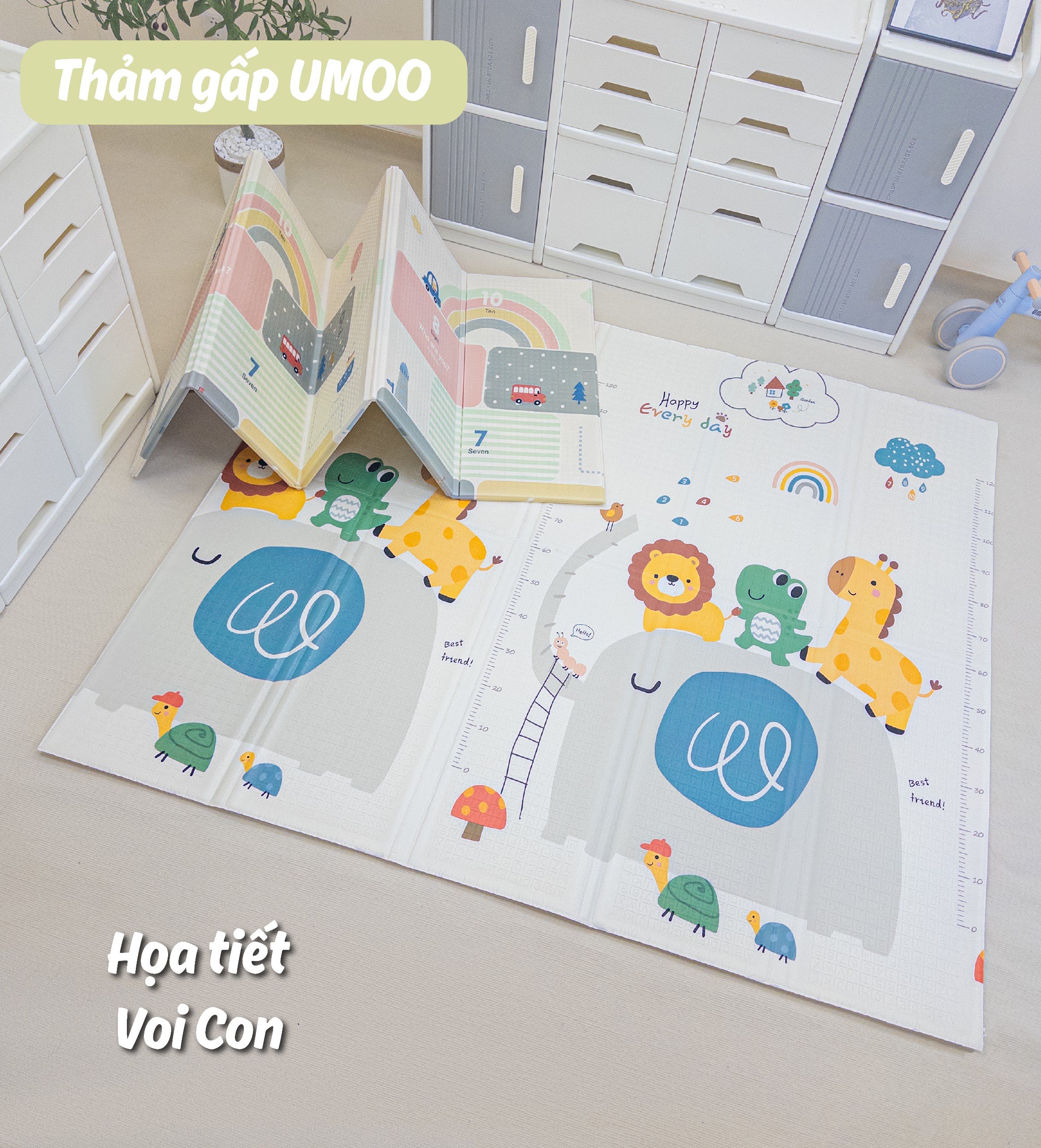 Thảm gấp Umoo 2 mặt dày dặn cho bé chơi với nhiều màu sắc