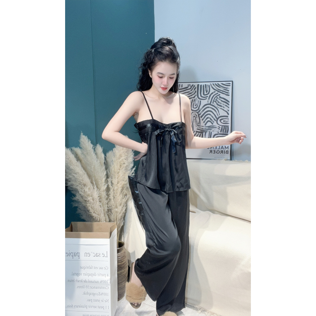 Đồ bộ hai dây cột nơ form suôn rộng lụa latin chất đẹp