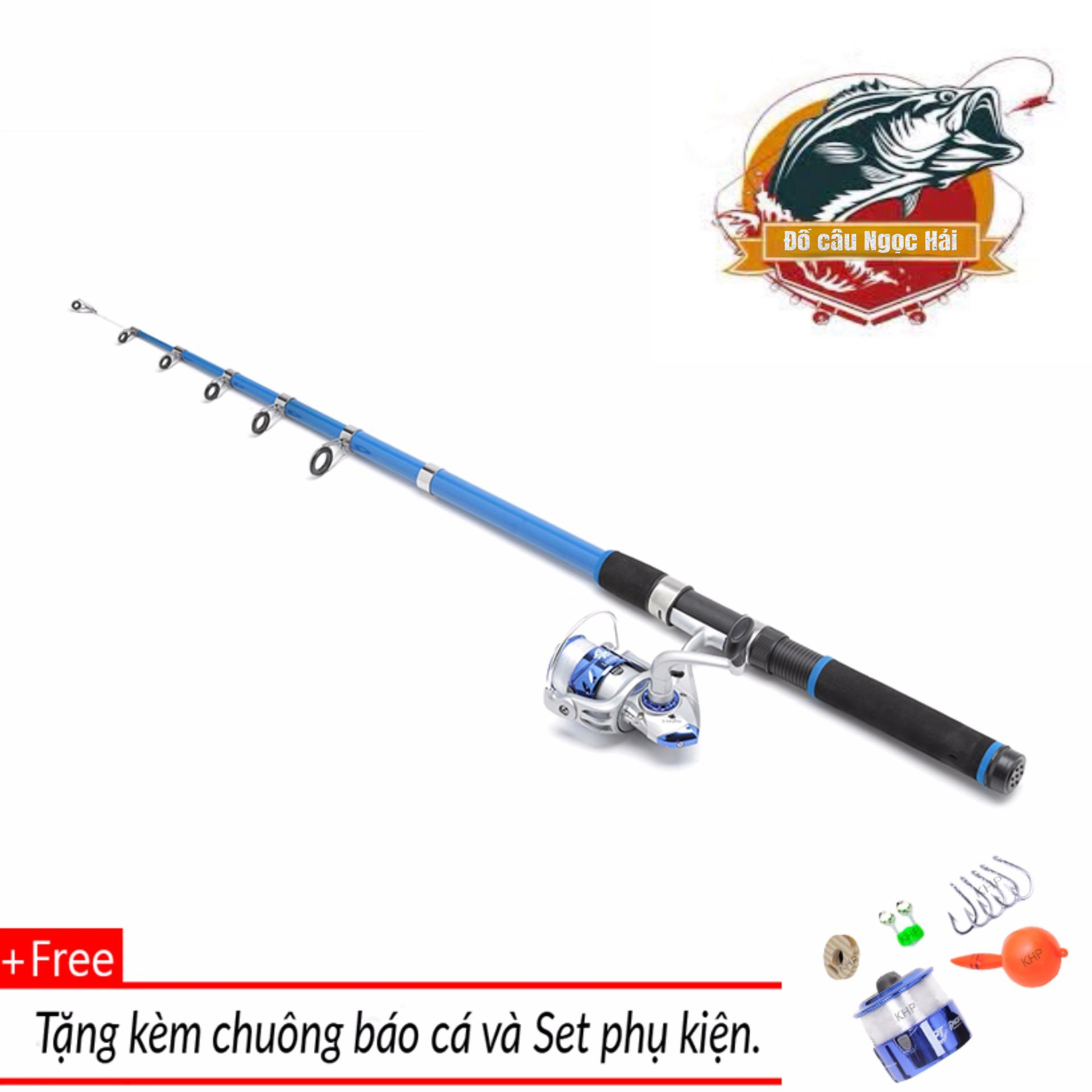 Bộ cần câu 2m1 kèm máy và 100m dây cho người mới tập câu (Xanh)