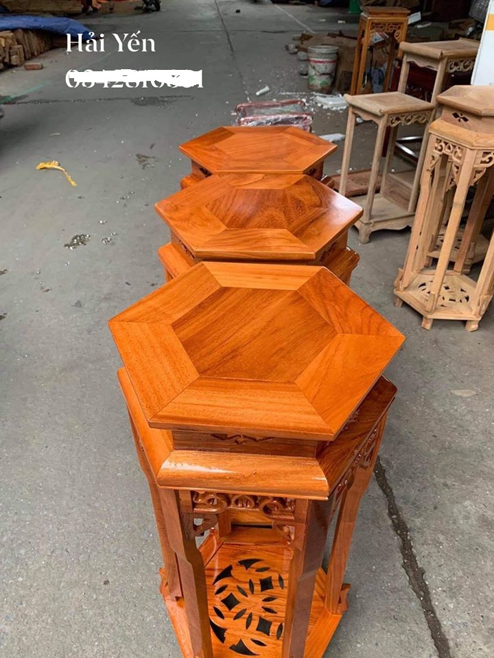 Đôn lục năng gỗ gõ (mặt 32cm, cao 50cm, cao 60cm)