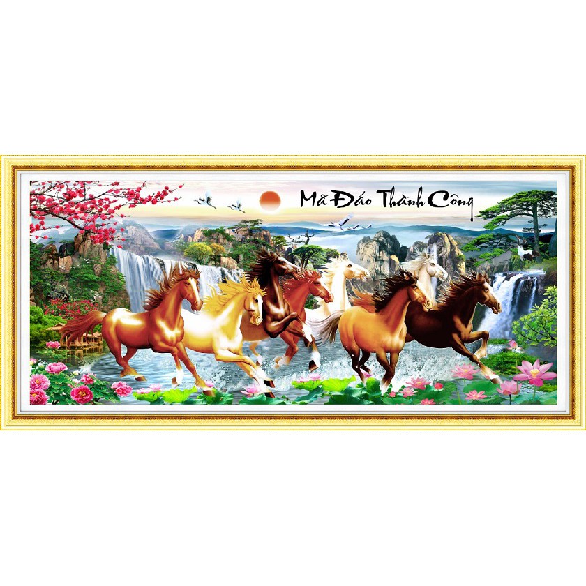 Tranh thêu kín mã đáo thành công - bát mã - ngựa mn0103 mn0104