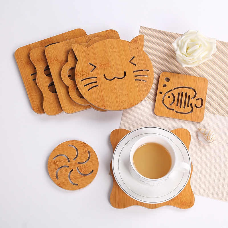 Miếng kê ly - lót ly nhỏ nhiều hình bằng gỗ
