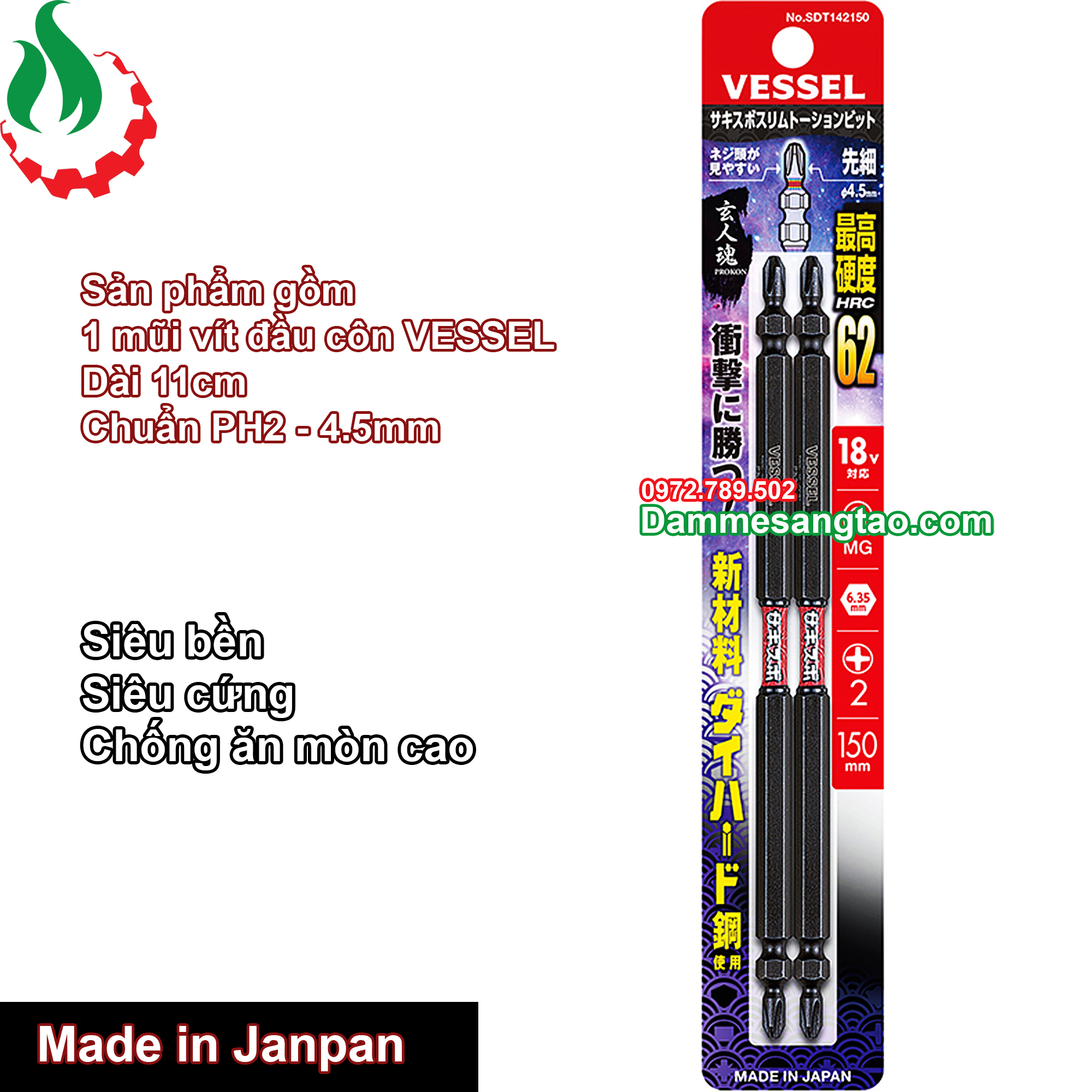 Mũi vít 4 cạnh bake vessel 2 đầu côn