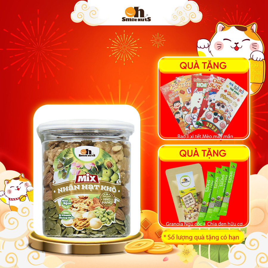 Mix Nhân Hạt Khô hộp 255g (Gồm Nhân Bí Xanh, Nhân Hạt Óc Chó, Hạnh Nhân tách vỏ nướng)