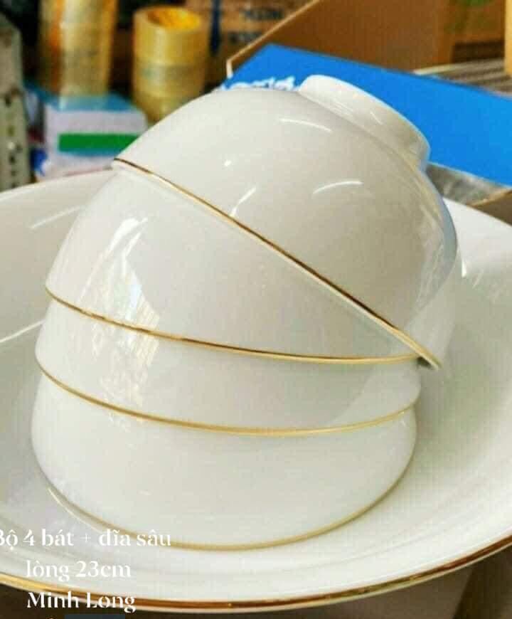 [HCM]BỘ 4 BÁT ĂN CƠM và ĐĨA SÂU LÒNG 23CM MINH LONG