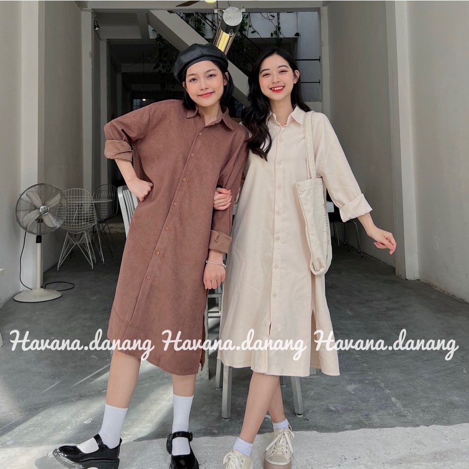 [VOUCHER 12%/149K] Đầm sơ mi dáng suông chất nhung