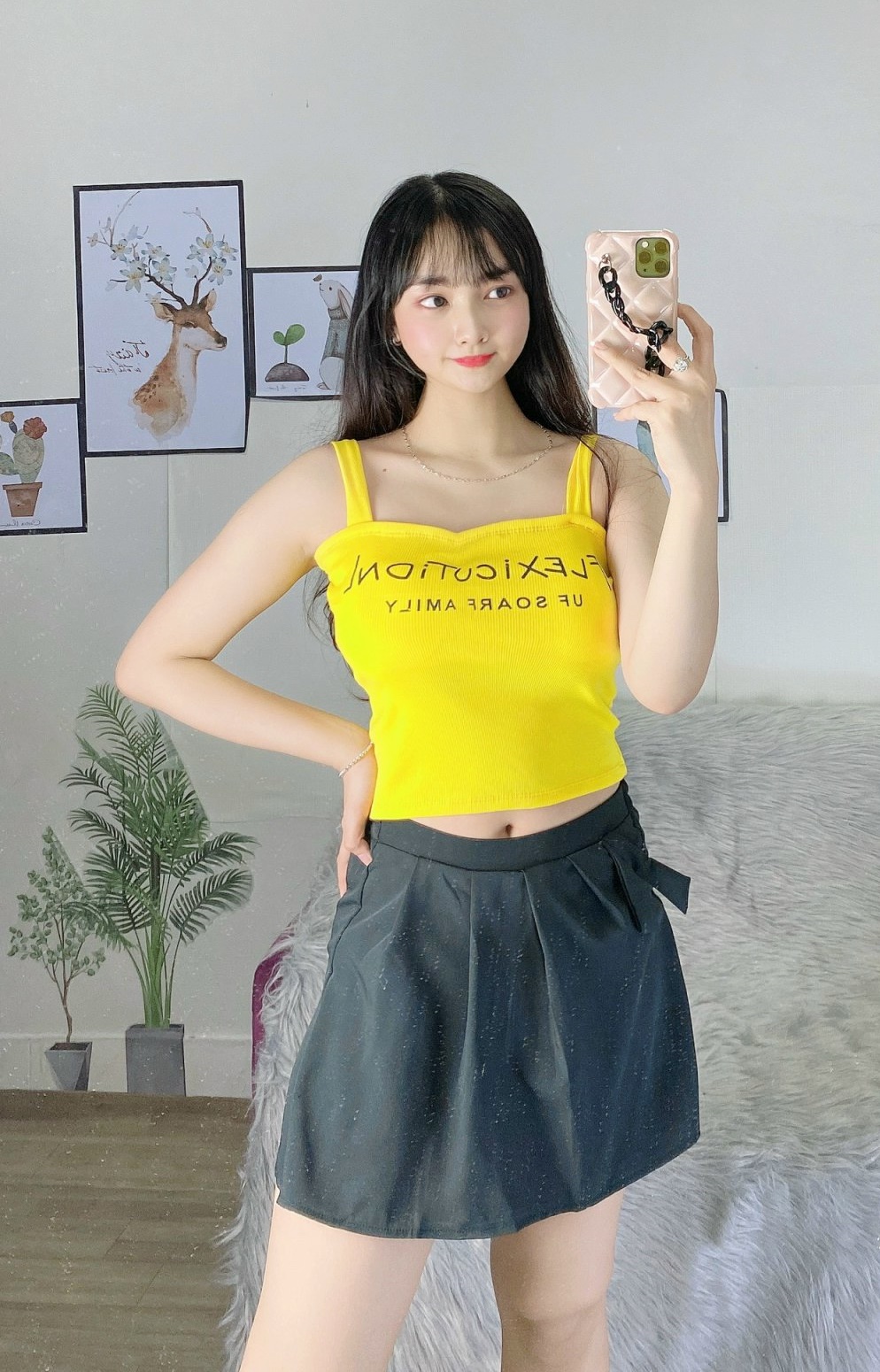 Áo croptop hai dây có mút ngực, vải thun mềm mại freesize dưới 57kg