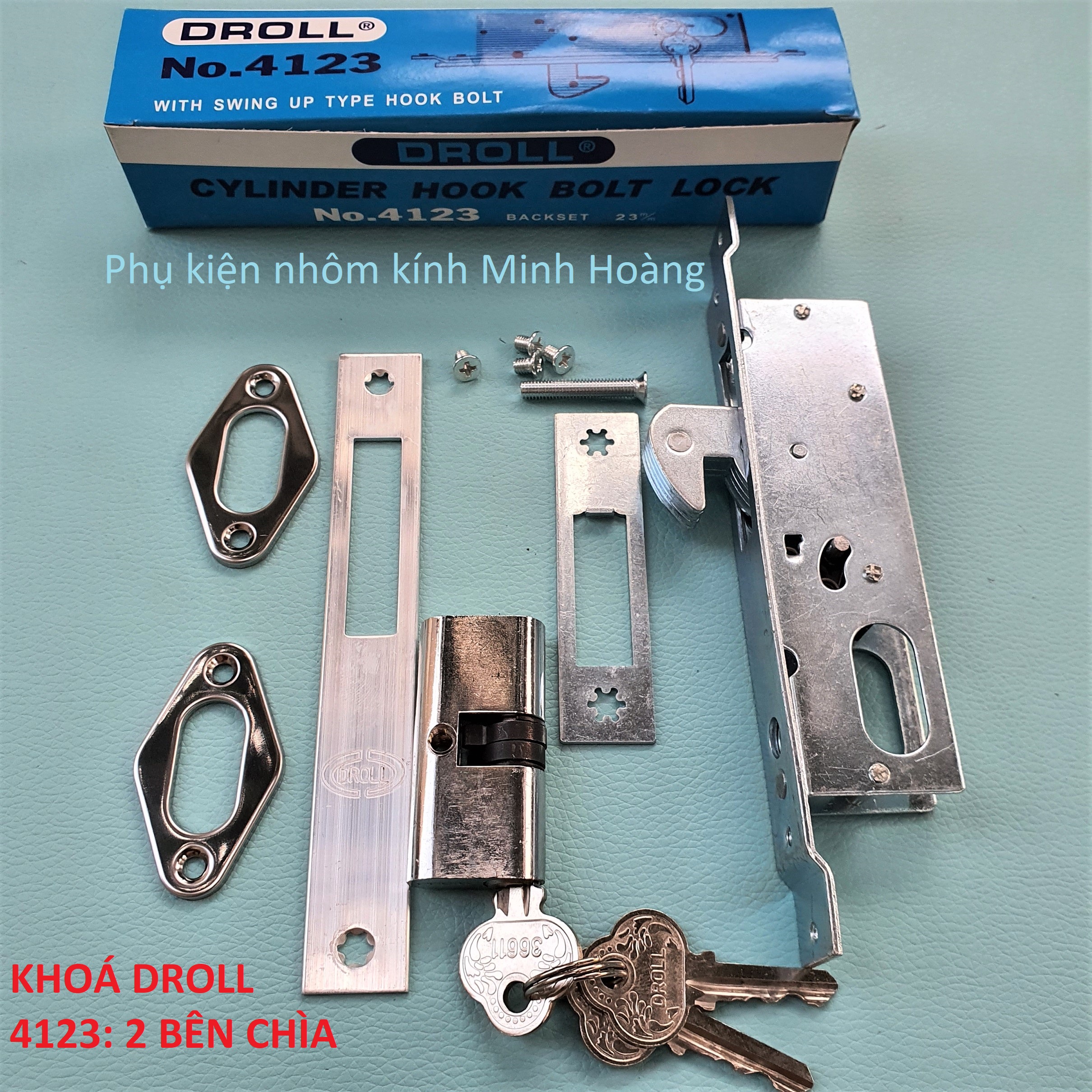 Khóa âm cửa lùa, khóa móc cửa lùa 4123 (Droll) dùng cho cửa Nhôm lùa