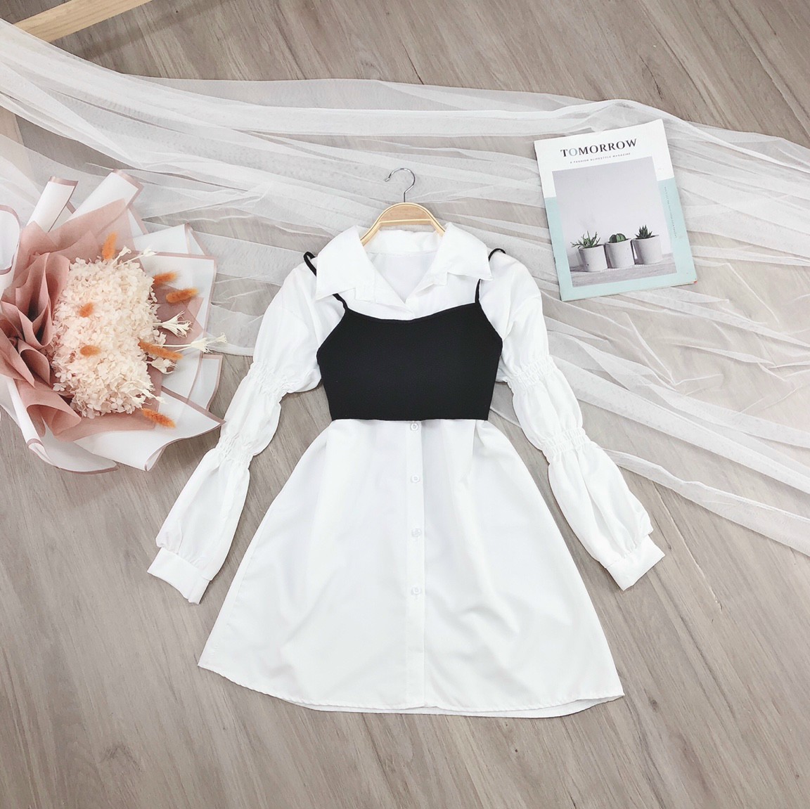 SET ĐẦM SƠ MI PHỐI ÁO, PHỤNG HOÀNG