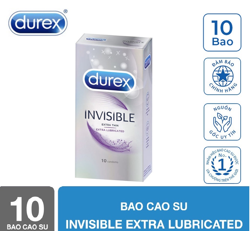 Bao cao su Durex Invisible Extra Lubricant hộp 10 cái- CHE TÊN SẢN PHẨM KHI GIAO HÀNG