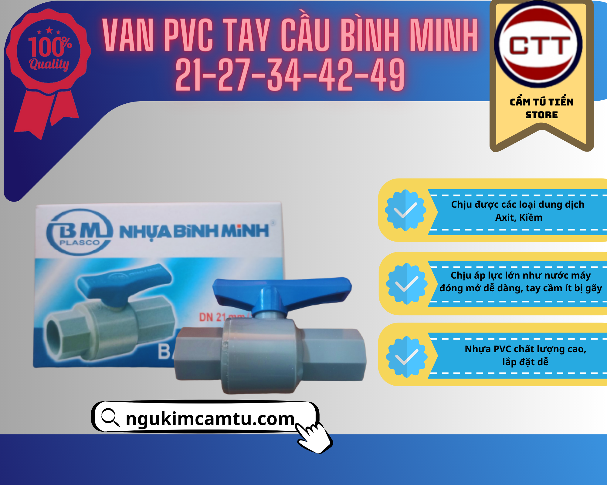 Van cầu PVC Bình Minh 21-27-34-42-49
