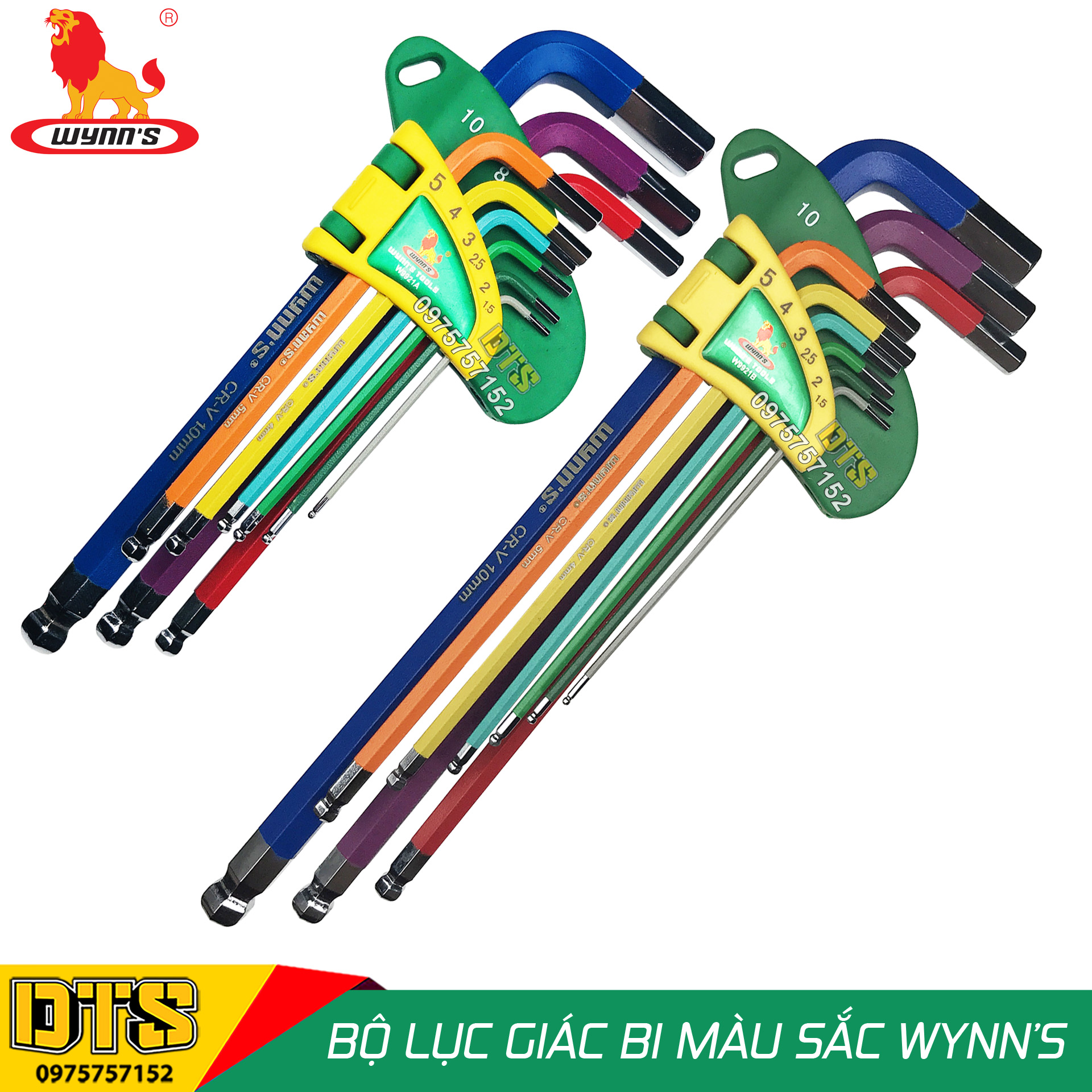 Set hexagonal đầu ball 9 món (many màu sắc) wynn's, lock set hexagonal steel hardness premium CR-V high quality goods