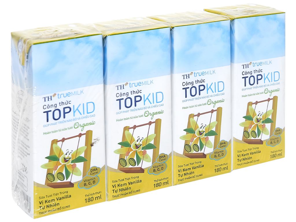 Sữa tươi tiệt trùng kem vanilla tự nhiên th true milk top kid organic 180ml - lốc 4 hộp - tạp hóa bát muội