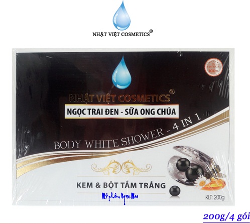 Kem và Bột tắm trắng dưỡng chất Ngọc Trai Đen - Sữa Ong Chúa NHẬT VIỆT COSMETICS (4 gói)