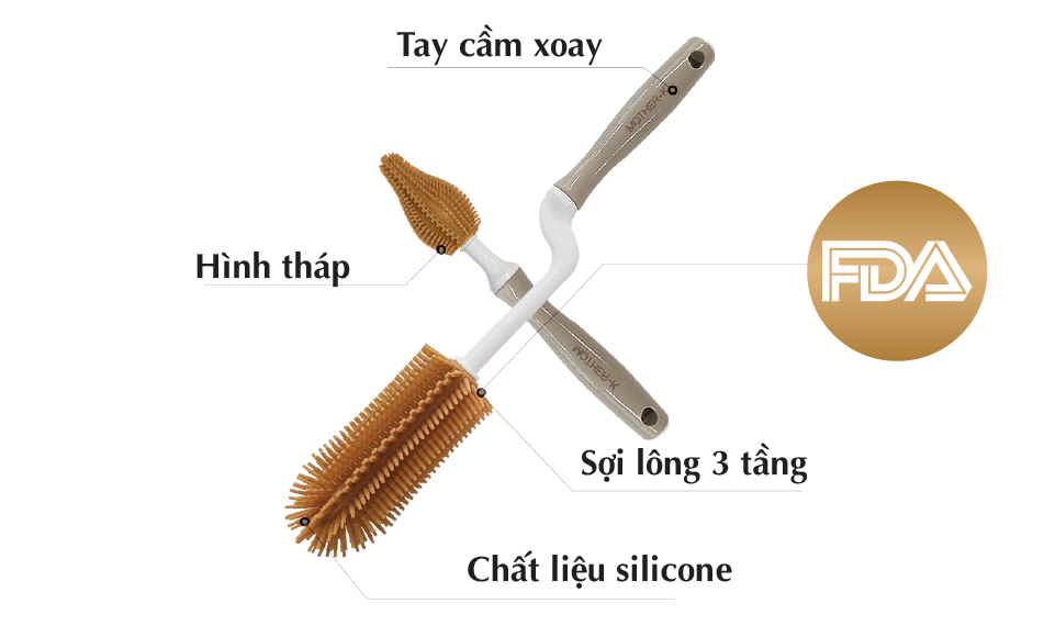 BỘ CHỔI CỌ SILICONE MOTHER-K HÀN QUỐC (VÀNG)