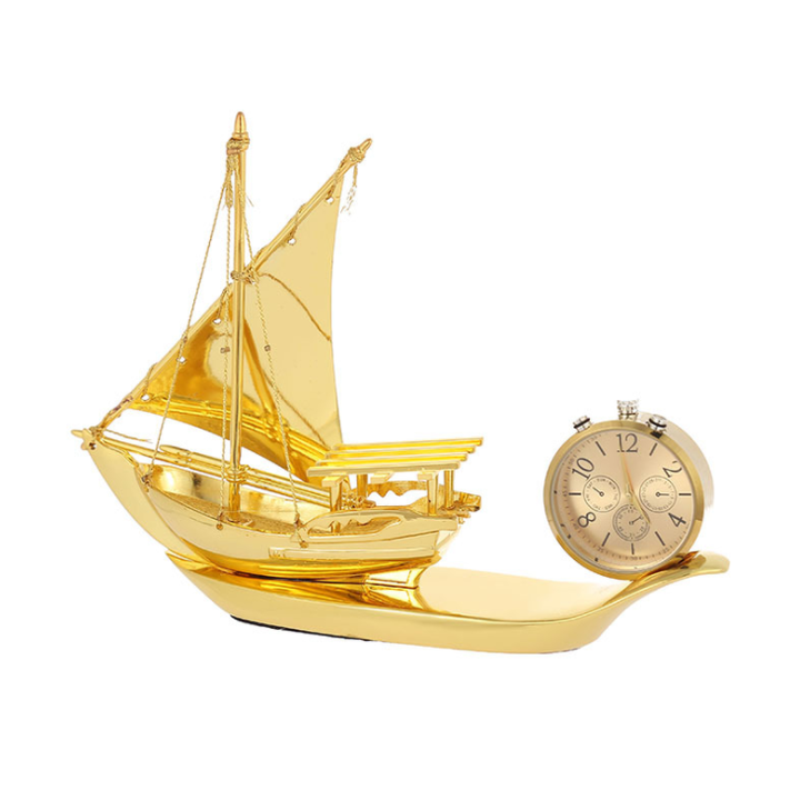Thuyền buồm thuận buồm xuôi gió tích hợp đồng hồ, nước hoa trang trí phong thủy hoặc đặt taplo ô tô HC885 - Chất liệu: Hợp kim - Trọng lượng: 520g