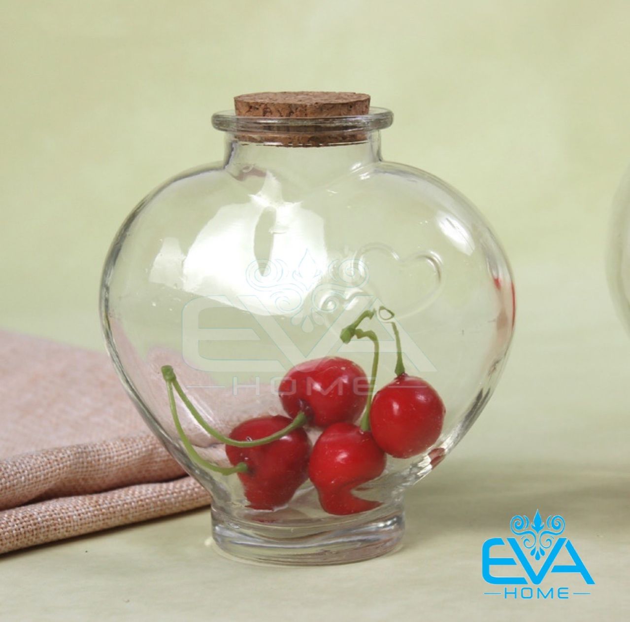 Bình Thuỷ Tinh Nắp Nút Bần Kiểu Dáng Trái Tim 600 Ml / Ly Thuỷ Tinh Trái Tim Nút Gỗ 600 Ml M3029