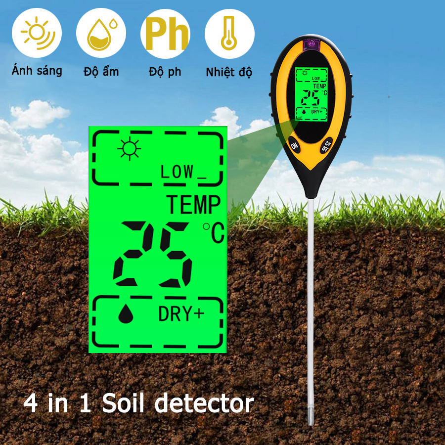 Máy Đo Độ pH Đất, thiết bị đo PH đất 4-1 (PH, độ ẩm, ánh sáng, nhiệt độ) - LAMJAD