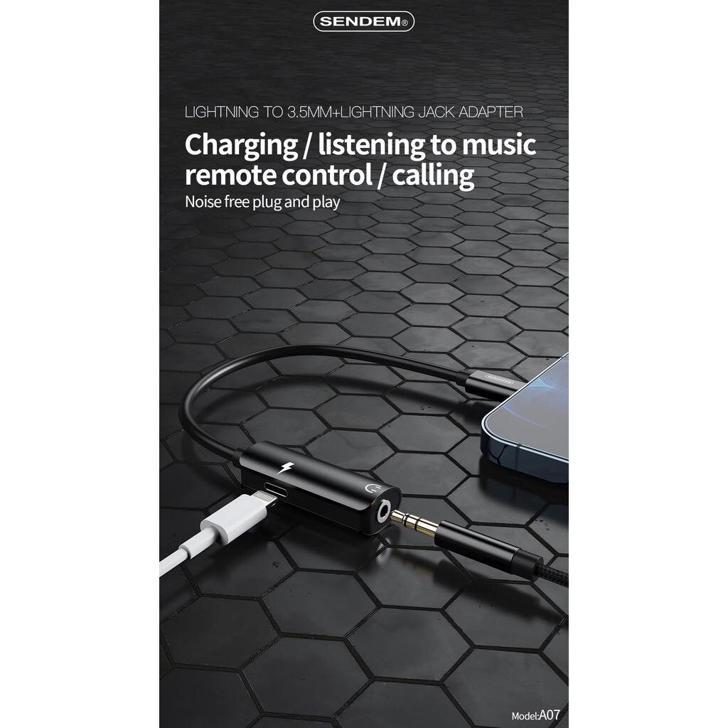 Jack Chia Tai Nghe và Cổng Sạc Lightning Cho iPhone iPad sendem A07(cáp sạc iphone có cổng tai nghe)