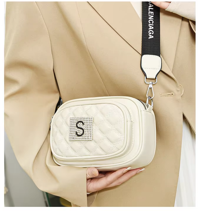 Túi xách nữ đeo chéo dây bản to chữ S1 trám mềm đính đá da mềm đẹp