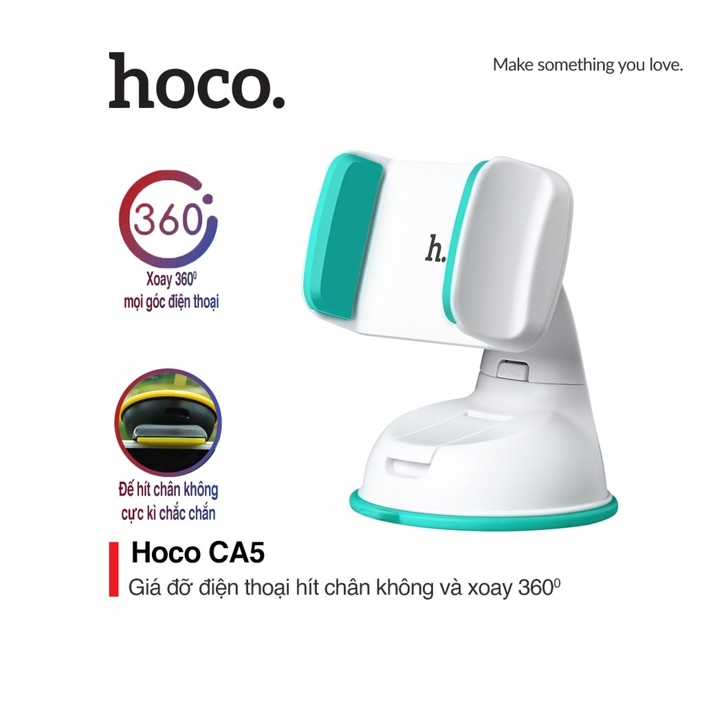 Giá đỡ Hoco CA5 kẹp điện thoại di động trên xe hơi xoay 360 độ đế hít chân không