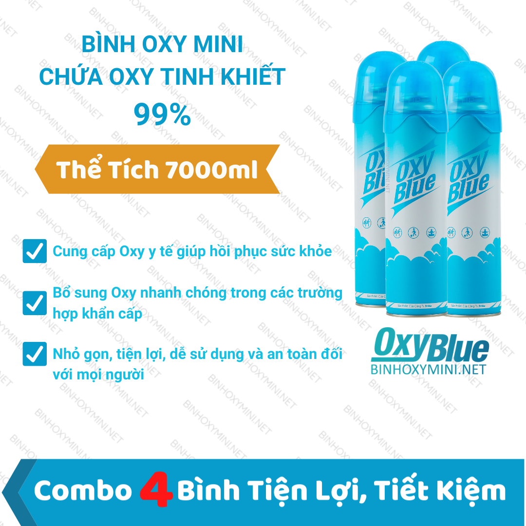 Combo 4 bình oxy mini cầm tay chứa oxy tinh khiết 98%
