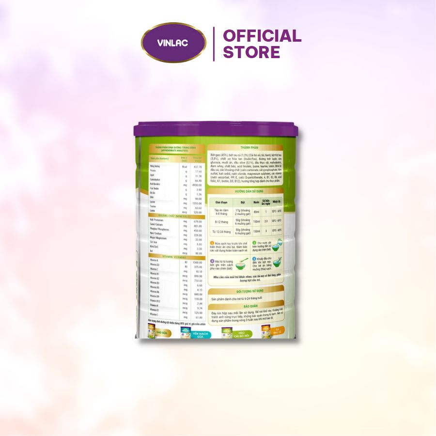 Bột ăn dặm Vinlac vị Heo Cải Bó Xôi