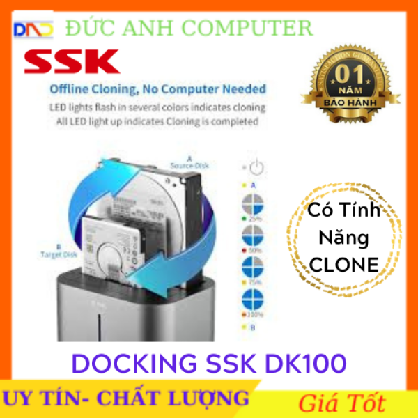 Dock cắm 2 ổ cứng 2.5/3.5 Sata III cổng USB 3.0 SSK DK100- Chính Hãng SSK- Bảo Hành 12 Tháng