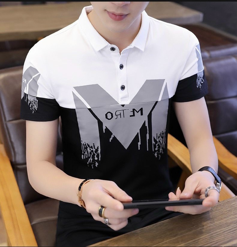 Áo thun nam in thêu chữ logo M mẫu mới phối caro tay áo cực đẹp,áo phông nam cổ trụ tay ngắn hàng chuẩn shop giá rẻ kaystore