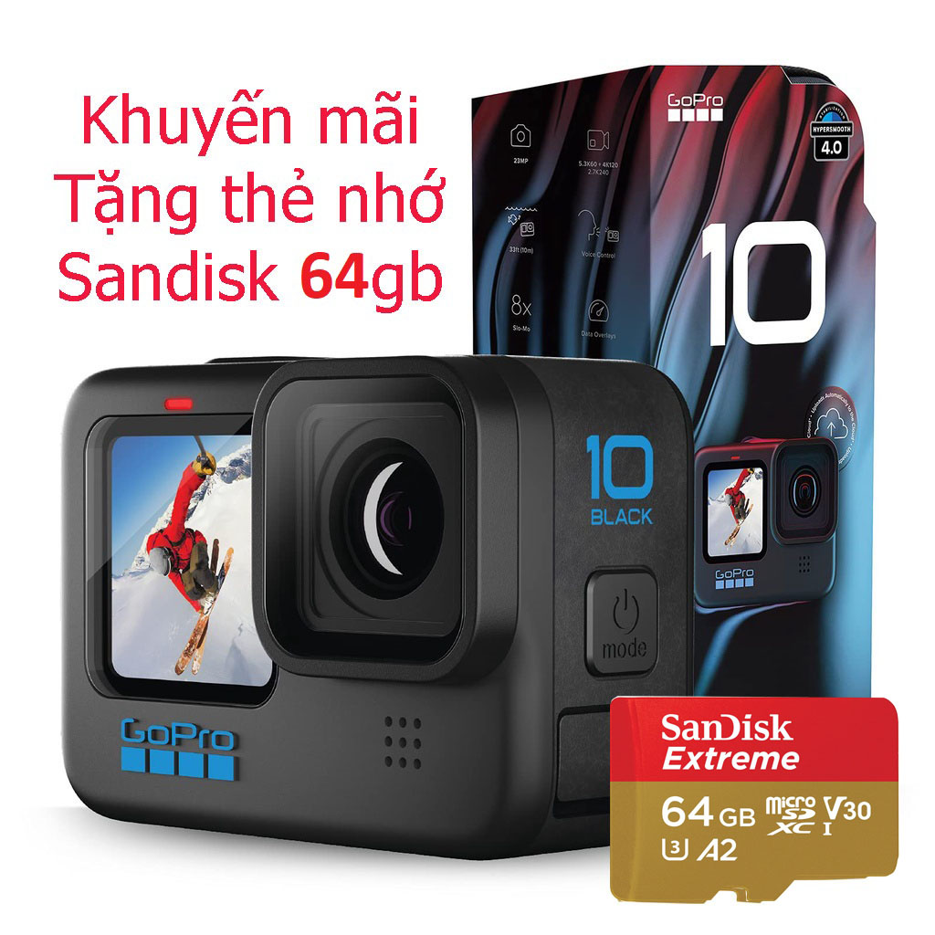 Máy quay hành động GoPro HERO 10 Black (tặng thẻ nhớ 64gb)