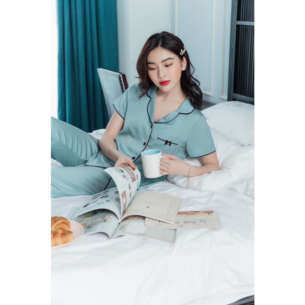 Bộ đồ ngủ nữ pyjama lụa gấm cao cấp bộ dài tay
