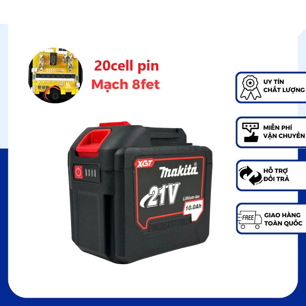 Pin 20 cell Makita pin đóng 20 cell Mạch 8 mosfet dòng xả cao chân pin phổ thông 4cm Có đèn led báo pin