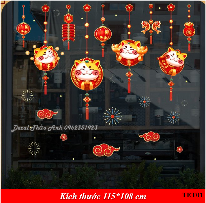 {Nhóm Decal trang trí Tết - Noel 2023} Decal Trang trí Tết 2023 dán cửa kính
