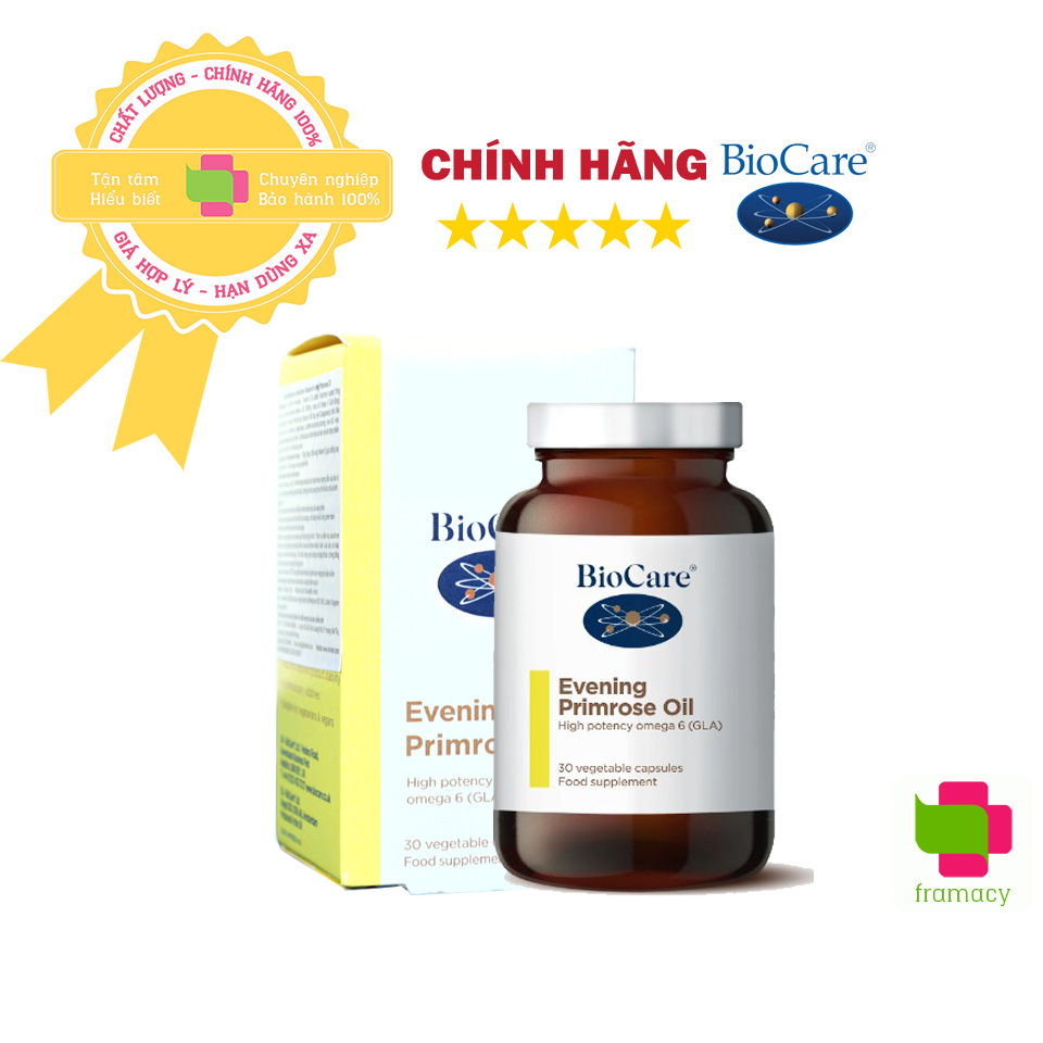 Tinh dầu Hoa anh thảo BioCare Evening Primrose Oil, Anh (30 viên) làm đẹp da tóc, cân bằng nội tiết cho phụ nữ, mẹ bầu