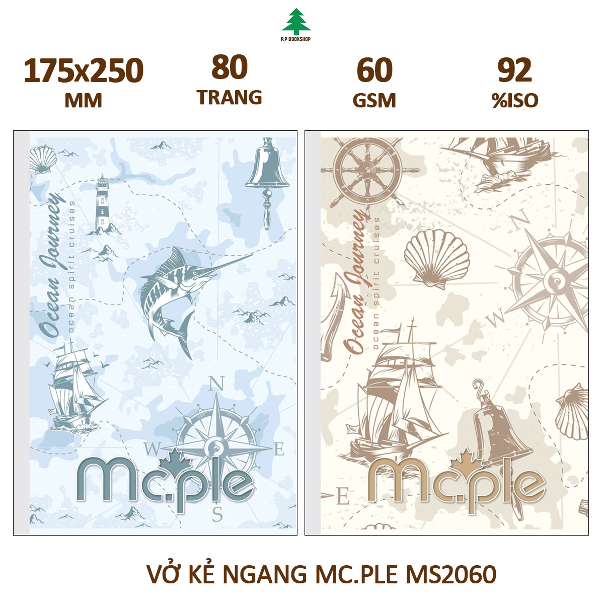 [MC.PLE] Combo 5 quyển vở Kẻ ngang B5 Mc.ple 80/120 trang OCEAN JOURNEY, định lượng 60gsm, độ trắng 92% ISO - Sổ tập vở chất lượng, bám mực tốt - MS2060/2061