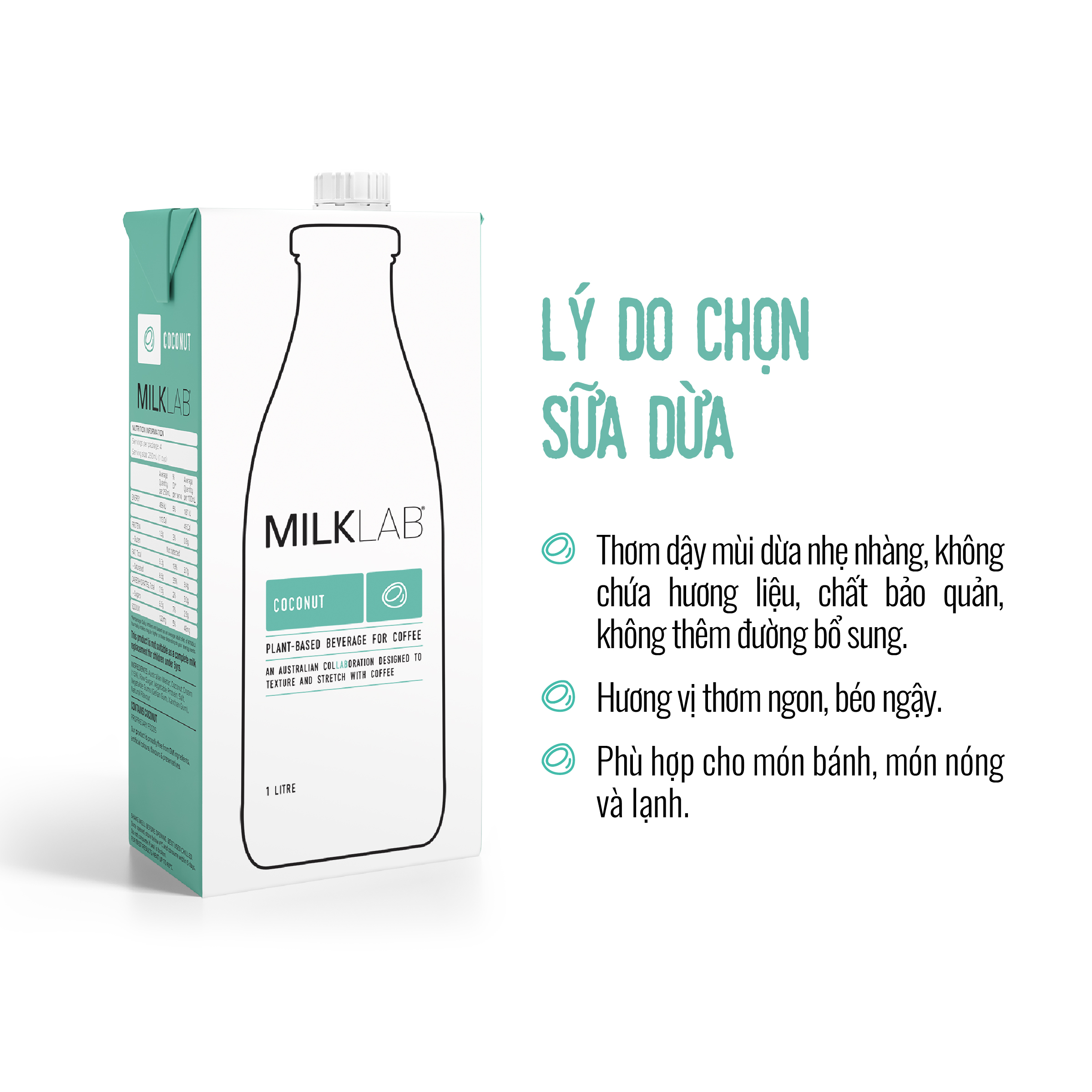 Sữa dừa cao cấp ít đường MilkLab  hộp 1 lít