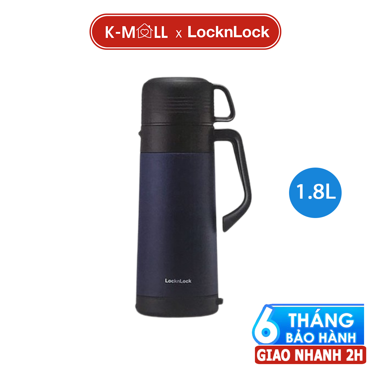 Bình giữ nhiệt cỡ đại LocknLock Easy Outdoor Vacuum LHC1484 (1,2L) LHC1485 (1,8L) quai xách, nắp làm cốc nước - K-MALL