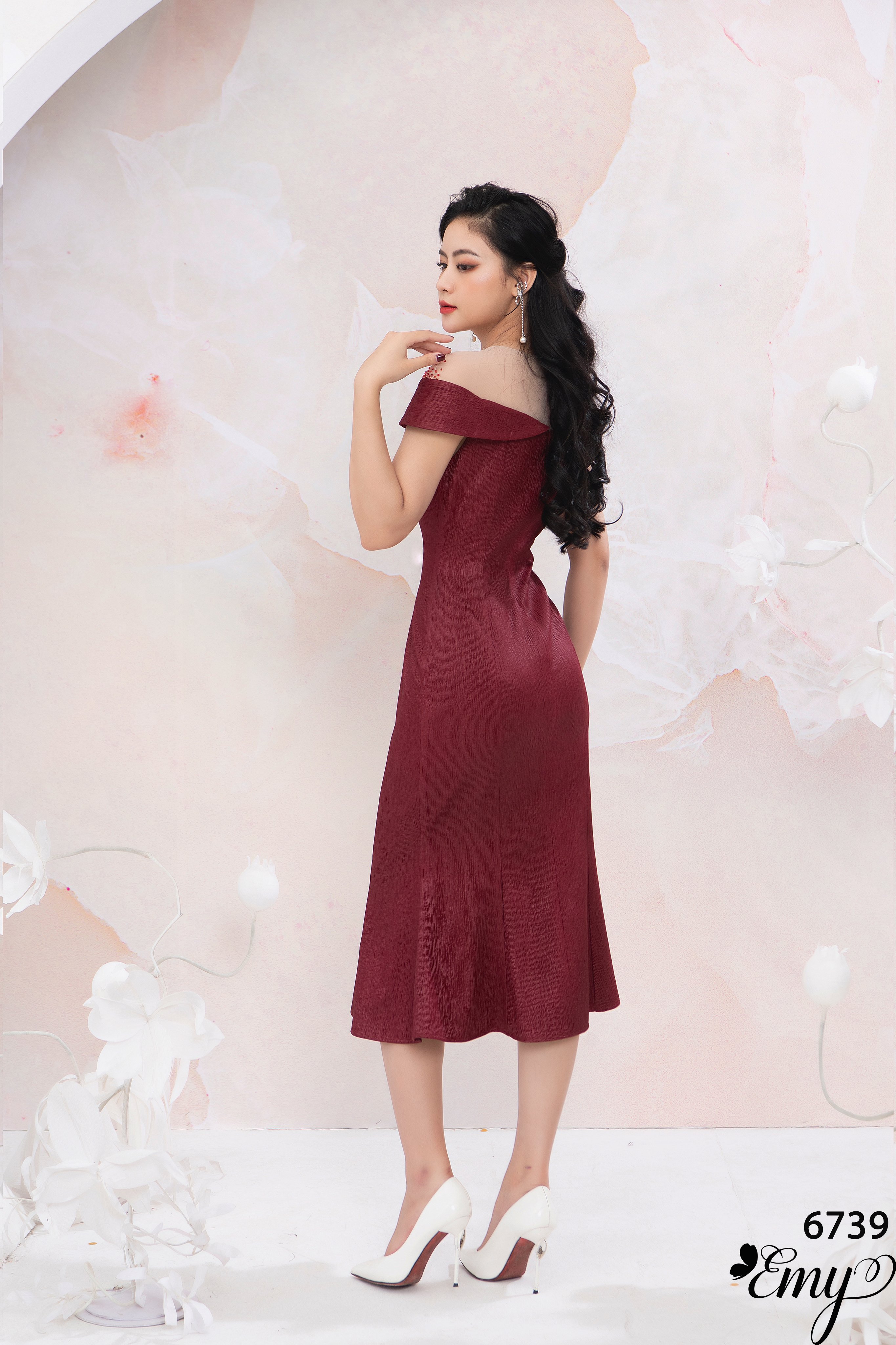 Đầm EMY EM6739 Body Đuôi Cá Phối Lưới