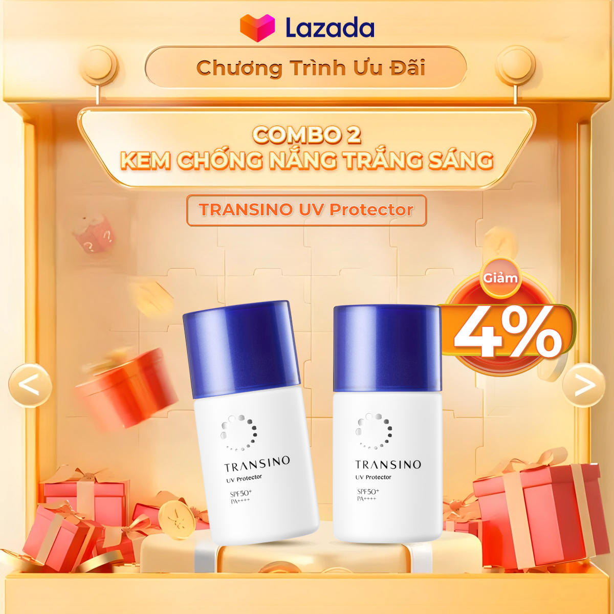 Combo 2 Kem Chống Nắng Trắng Sáng UV TRANSINO 30ml