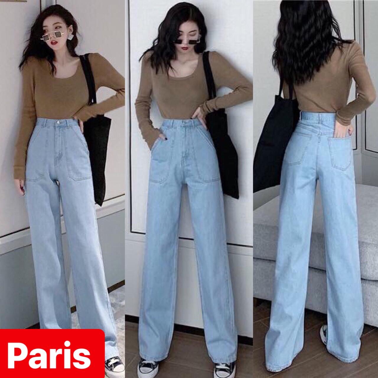 QUẦN BAGGY JEAN NỮ CHẤT BÒ XANH ỐNG RỘNG SUÔNG DÀI LƯNG CAO NÂNG MÔNG SÀNH ĐIỆU PR-02 CAO CẤP - PARIS FASHION