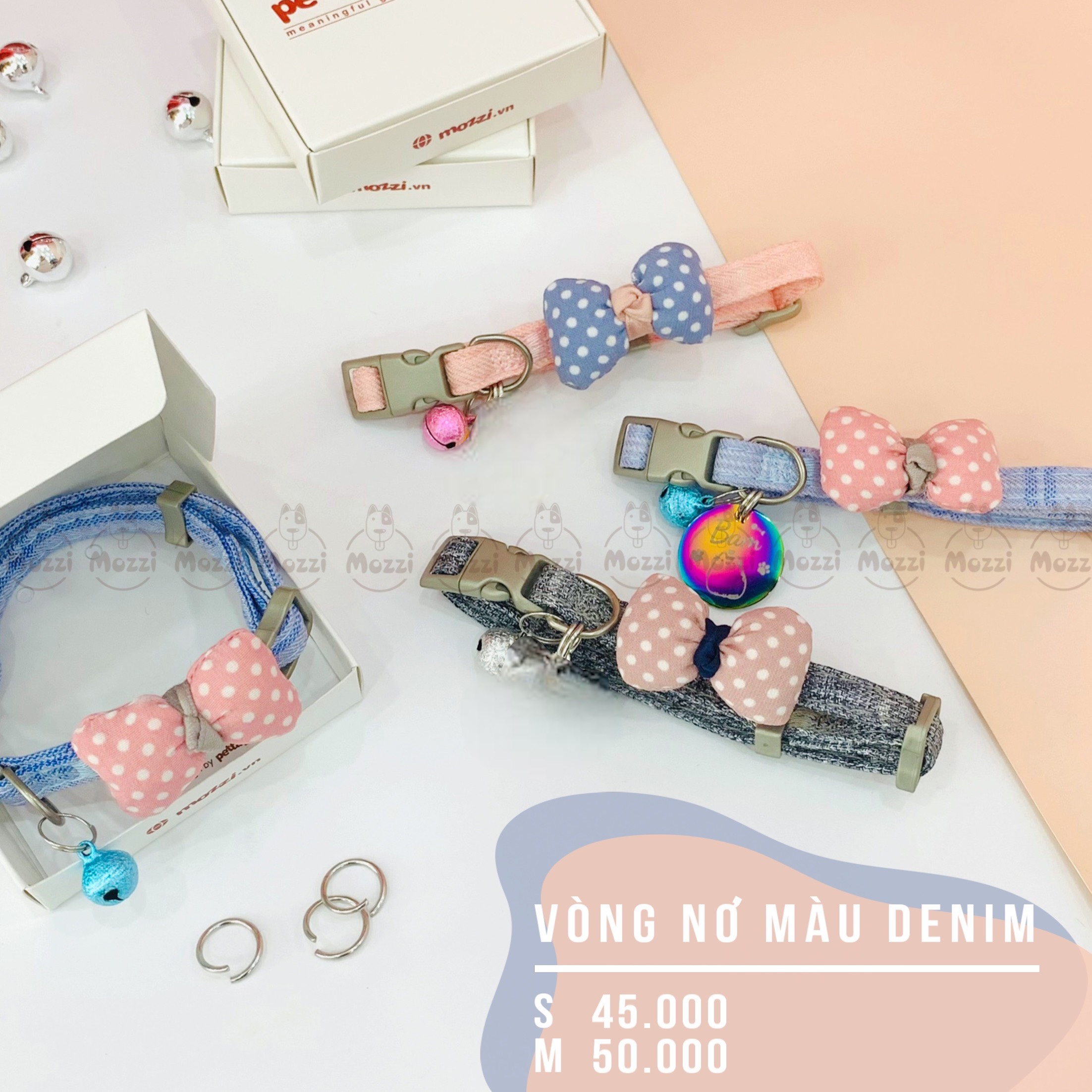 Vòng cổ cho chó mèo Nơ cotton denim dễ thương