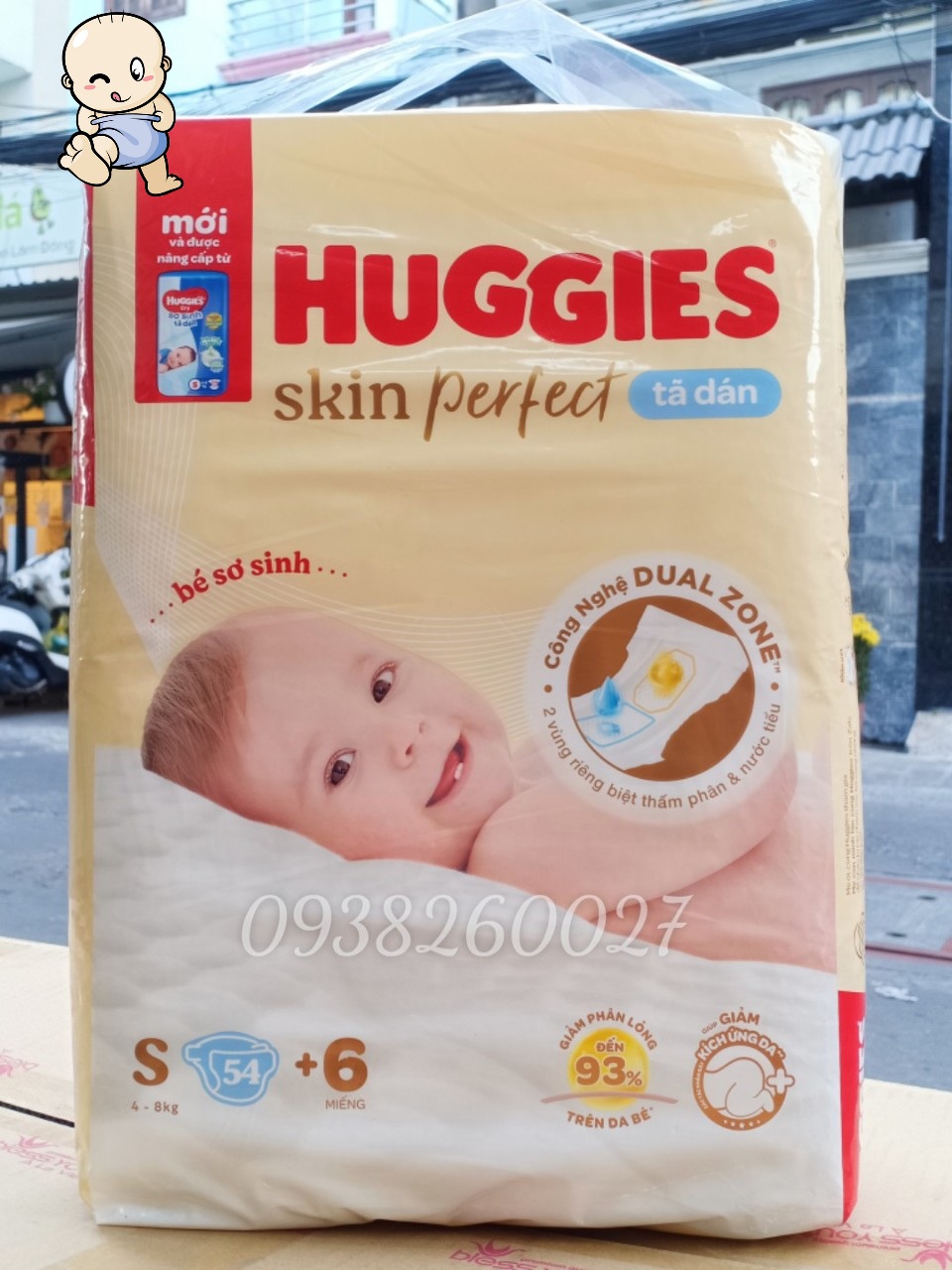 Tã Dán sơ sinh Huggies S54+6 Skin Perfect mới (4-8kg)