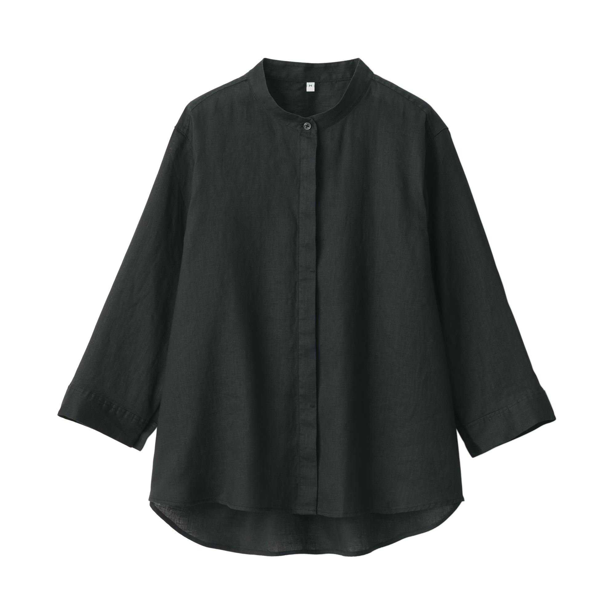 Áo kiểu vải linen cổ trụ tay 3/4 muji