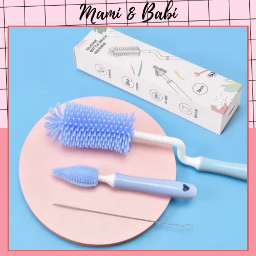 Bộ cọ rửa bình sữa Silicone 3 chi tiết cho bé