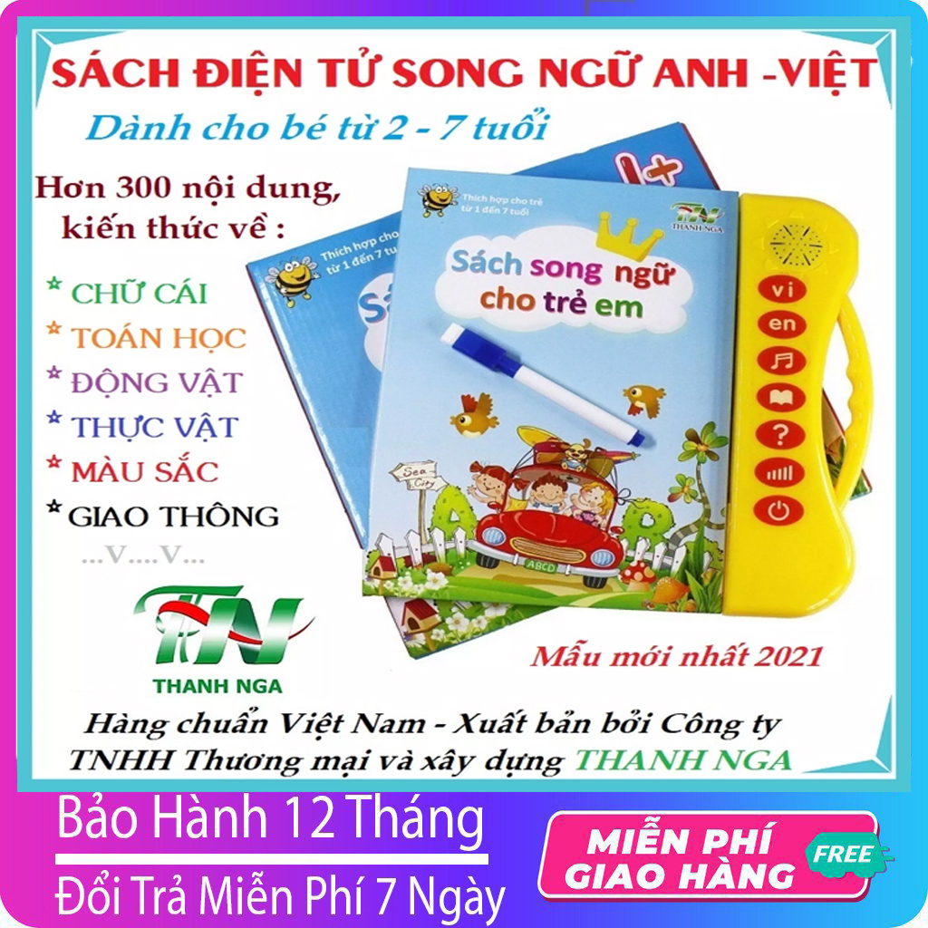 Tặng kèm bút viết chữ tự xóa và Pin  Sách Nói Điện Tử Song Ngữ Anh- Việt