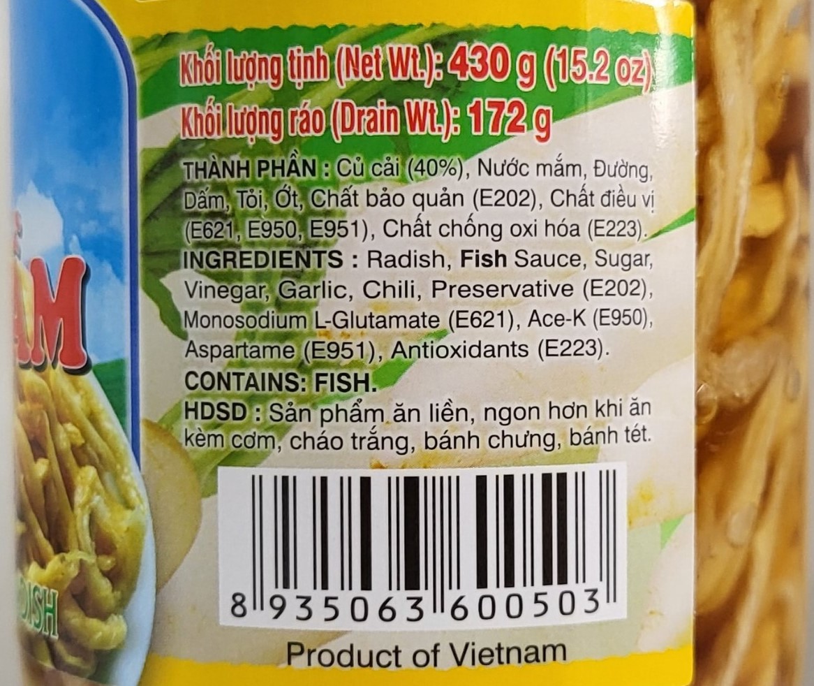 [Lọ 430g] CẢI DẦM (Củ cải ngâm chua ngọt) [VN] NGỌC LIÊN Preserved Radish